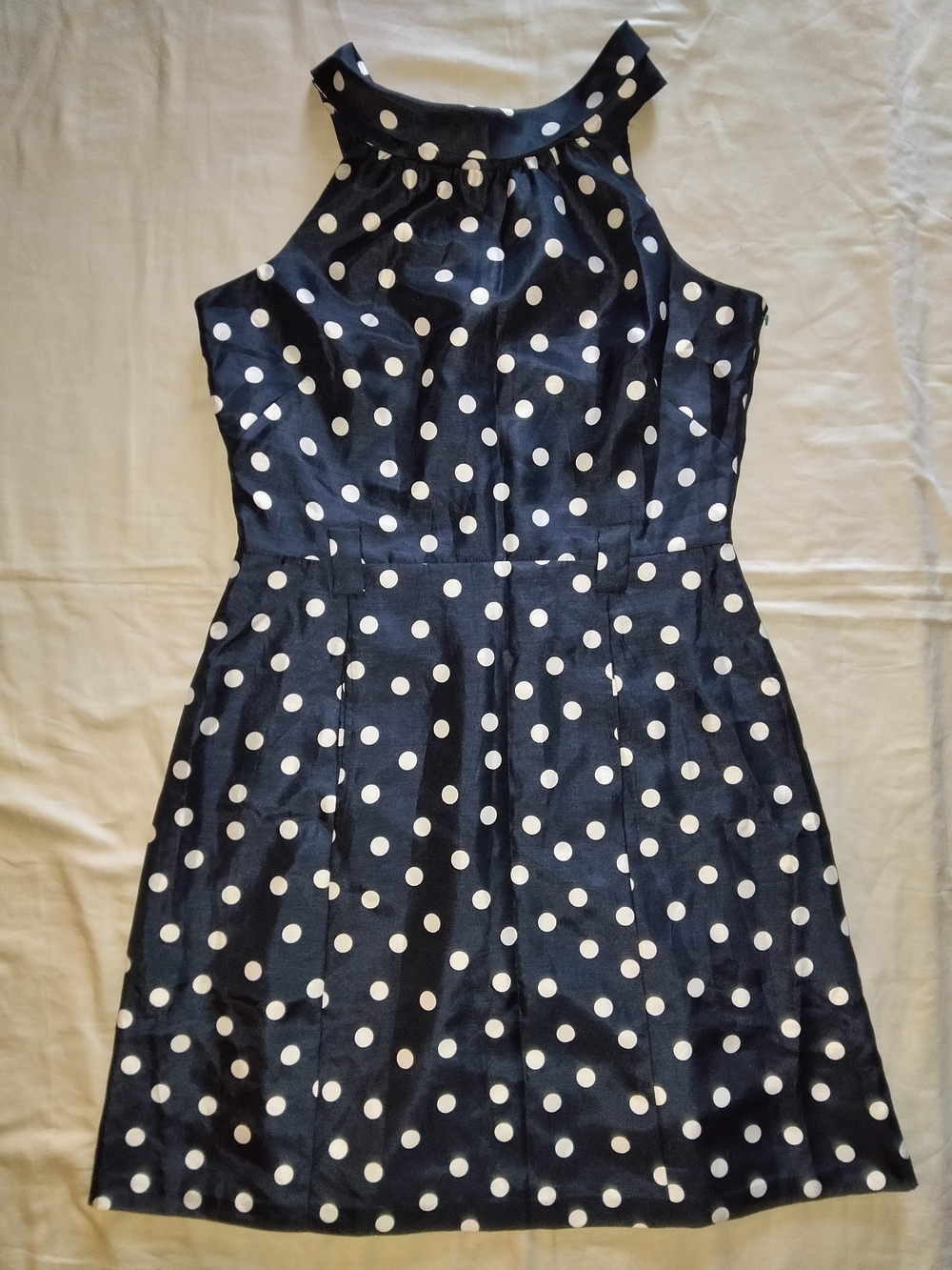 dressbarn Navy and White Polka Dot Halter Midi Dress